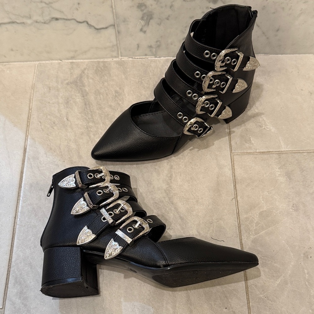 Jeffrey Campbell (Settebi) Black Multi-Buckle Ankle Boots